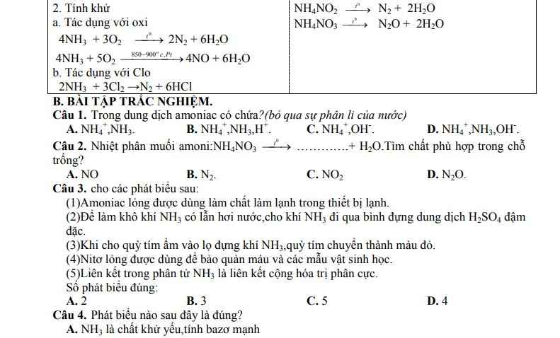 Lý thuyết Bài 8 Amoniac và muối amoni Hóa học 11 Hoc24