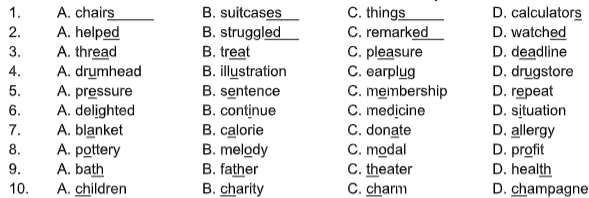 Find the word which has a different sound in the part deals underlined