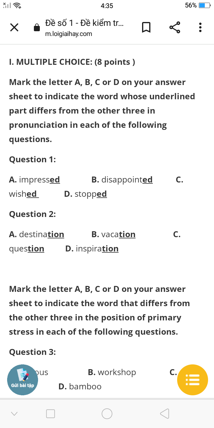 Mark The Letter A, B, C Or D On Your Answer Sheet To Indicate The Word  Whose Underlined Part Differs From The Other Thre... - Hoc24