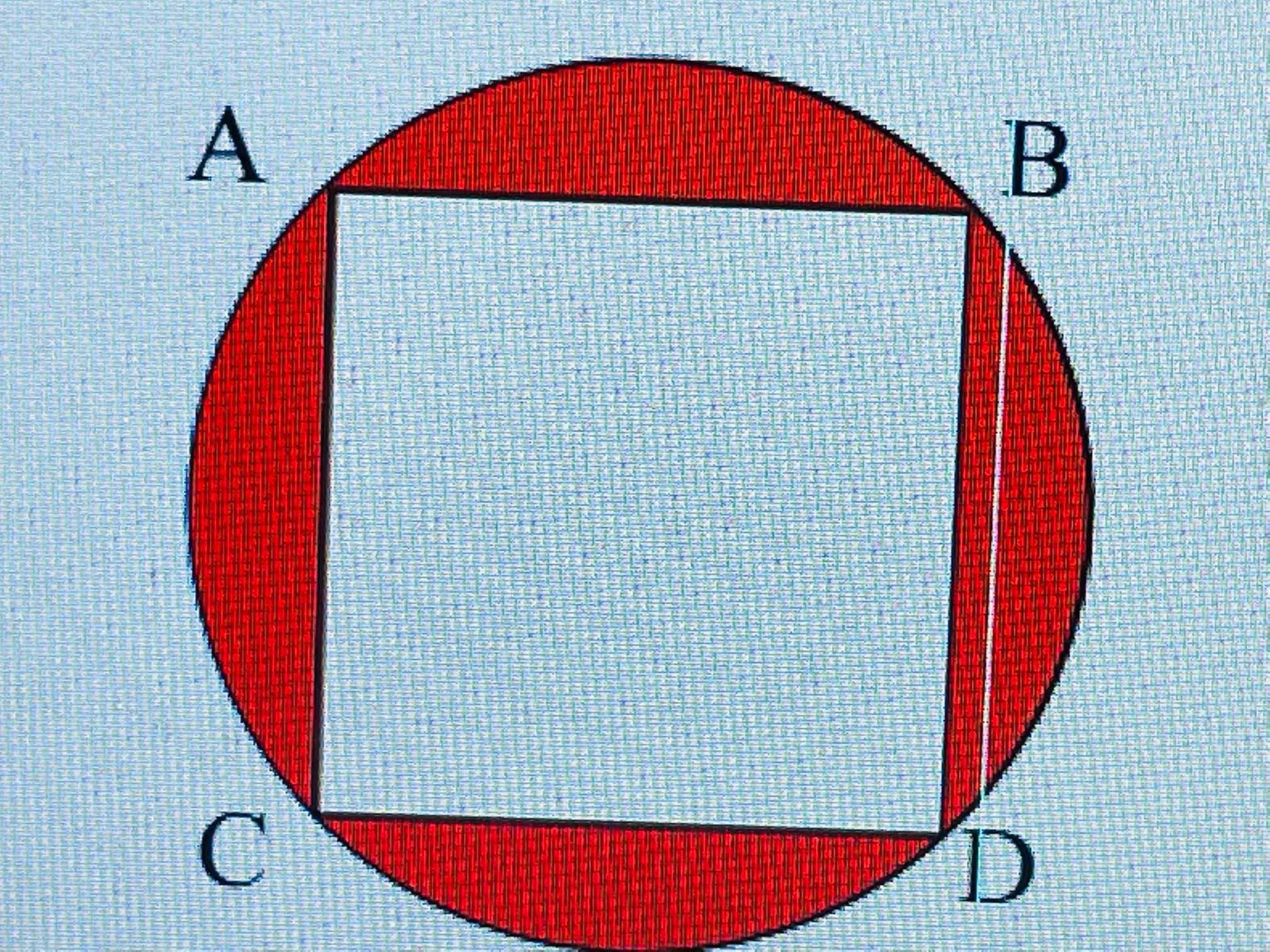 Tính diện tích phần tô màu của hình dưới đây biết rằng hình vuông nằm trong  hình tròn có cạnh dài 6cm6 cm