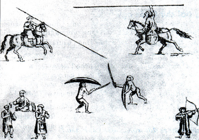 Biểu diễn võ nghệ (tranh vẽ ở thế kỉ XVII)
